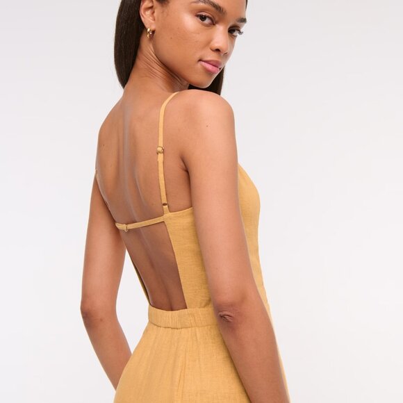 Abercrombie & Fitch Linen-Blend Apron Jumpsuit - Honey Yellow, M Tall (NWT!) - Picture 4 of 8